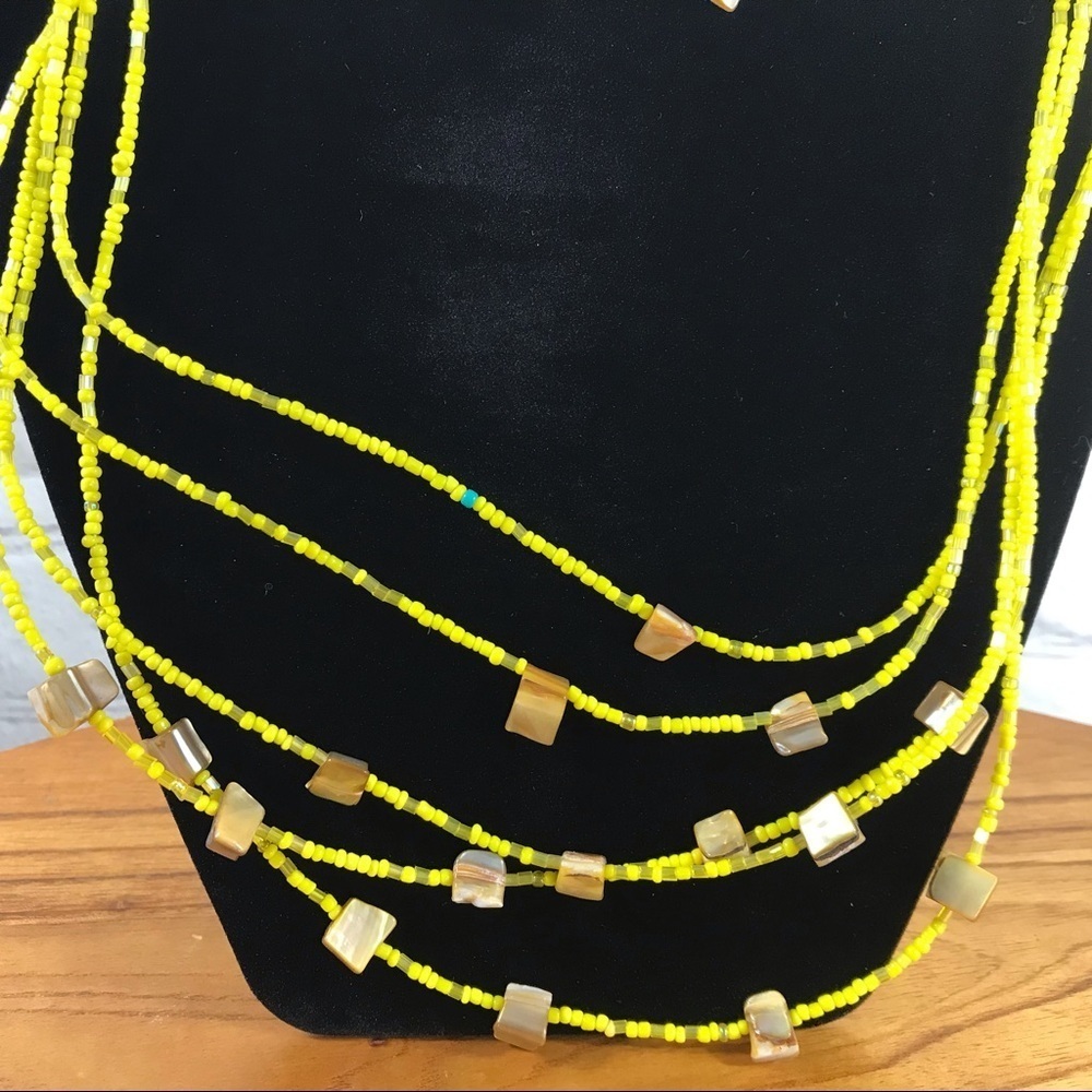 Yellow & Iridescent Beaded Necklace and Dangle Earring Set - Picture 3 of 3
